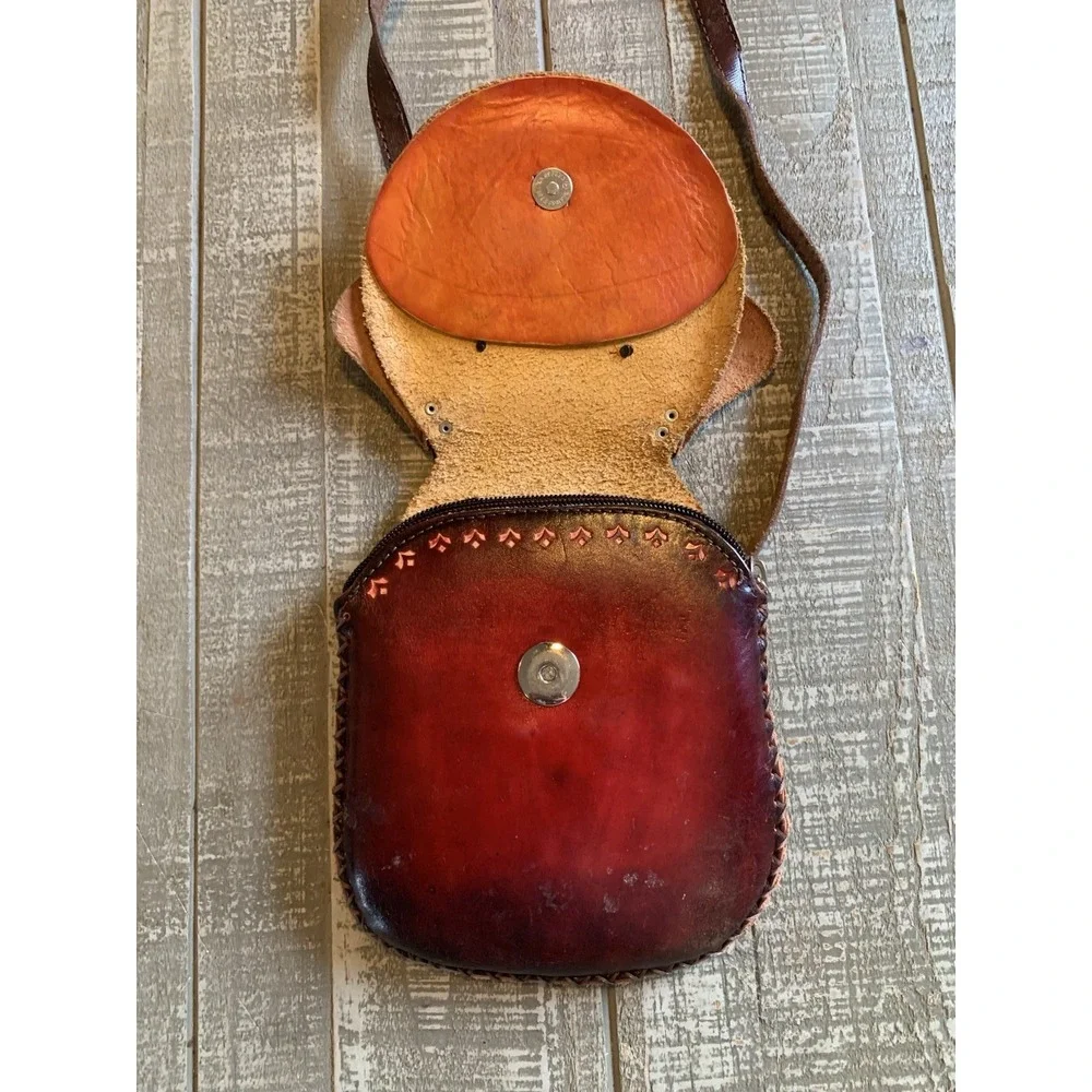 BROWN Dog And Bone Handmade Bag Genuine Leather Zipper Closure‎ Crossbody Adjust